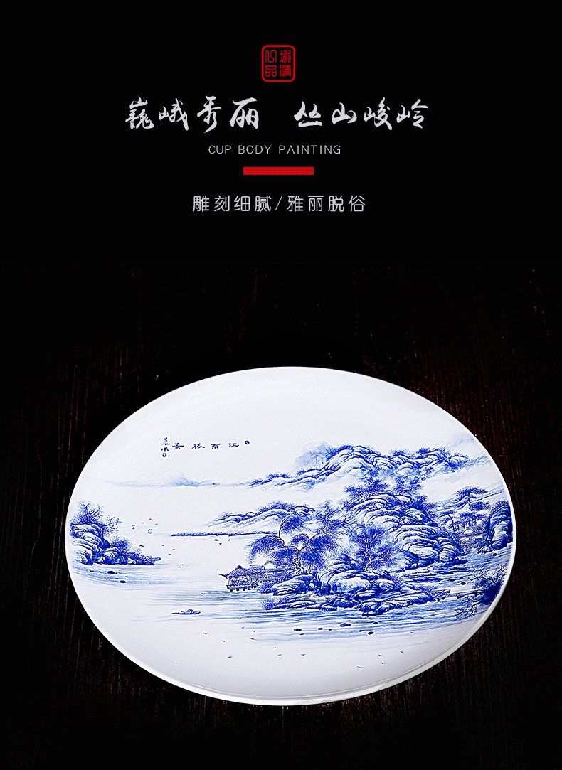 His mood and product/Wang Chenfeng ceramic fruit bowl hand - made of blue and white landscape sitting room place Chinese tea table dry fruit tray