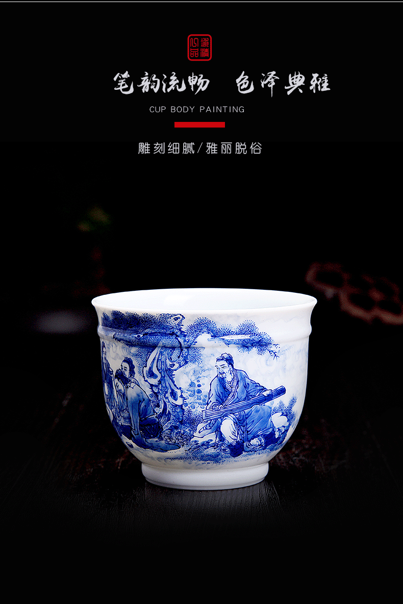 His mood and product Wang Chenfeng jingdezhen porcelain teacup hand - made kung fu tea set character sample tea cup high - grade masters cup