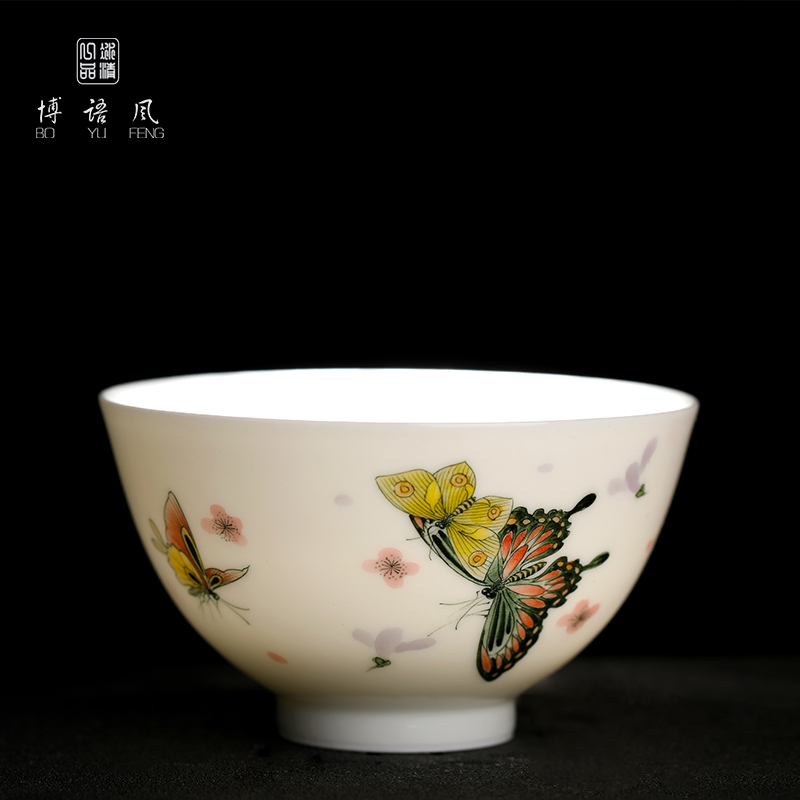 Jingdezhen ceramic cups high - grade hand - made small sample tea cup butterfly kung fu tea tea set a single master cup by hand