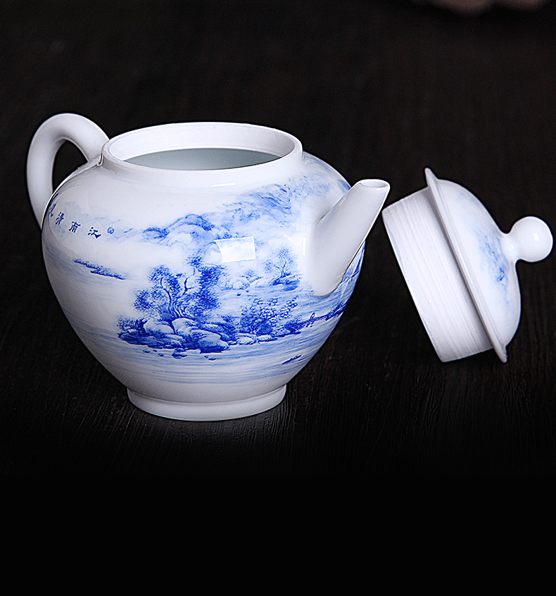 His mood yipin Wang Chenfeng ceramic teapot manual hand - made the home side took the blue filter kettle Kong Chong teapot