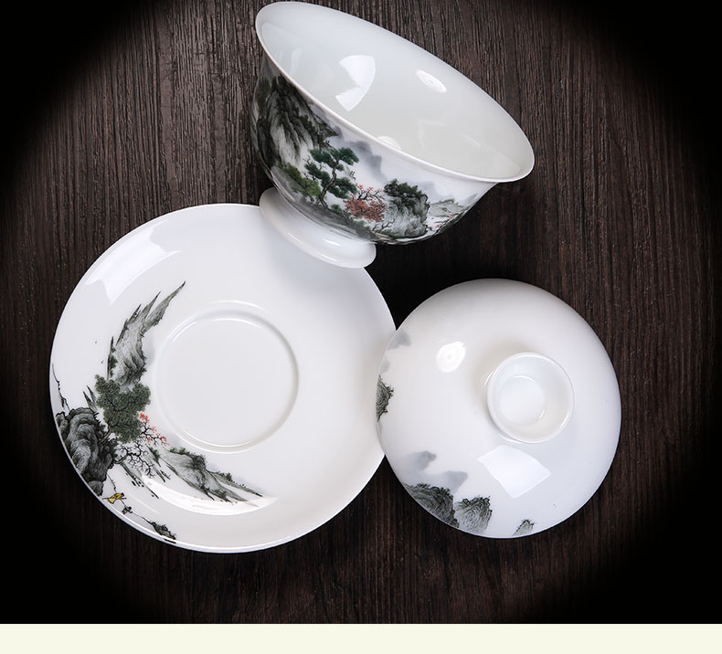 Jingdezhen ceramics craft pure hand draw colorful sweet kung fu tea set three to use tureen tea bowl of tea cups