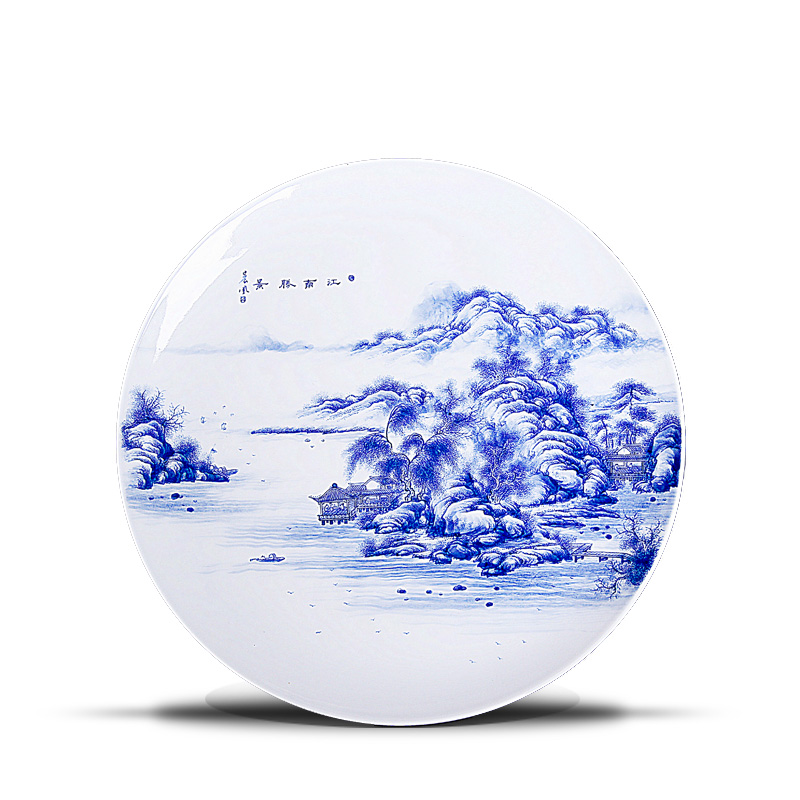 His mood and product/Wang Chenfeng ceramic fruit bowl hand - made of blue and white landscape sitting room place Chinese tea table dry fruit tray