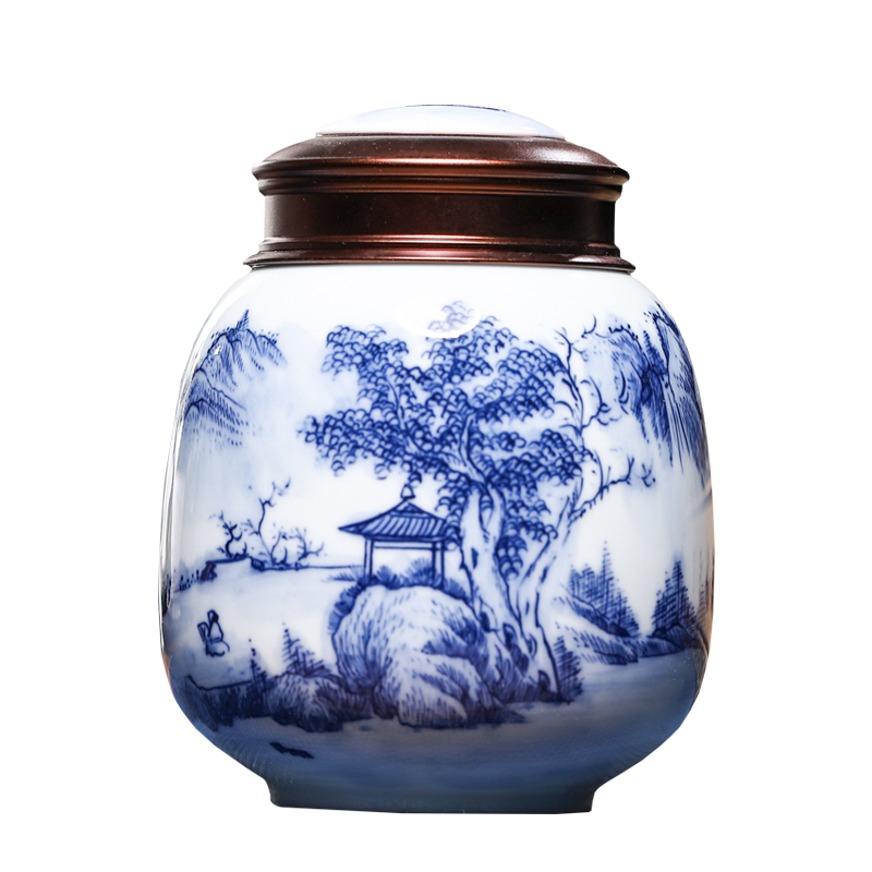 Jingdezhen hand - made tea pot seal moisture puer tea boxes portable ceramic pot high - grade small storage tanks