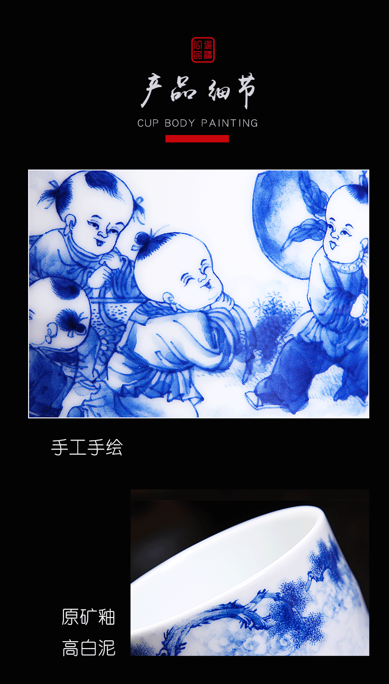 His affection new one product Wang Chenfeng blue - and - white porcelain brush pot hand - made art many children life of the desktop receive a case writing brush