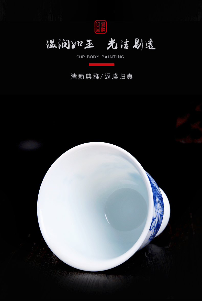 His affection new one product Wang Chenfeng ancient flora cup of jingdezhen ceramic sample tea cup "women 's CPU master of blue and white porcelain cup