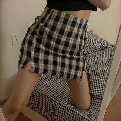 a large-sized high-waisted purple plaid skirt that wraps around the hips, a slimming split A skirt for chubby girls, and a short skirt that covers the hips
