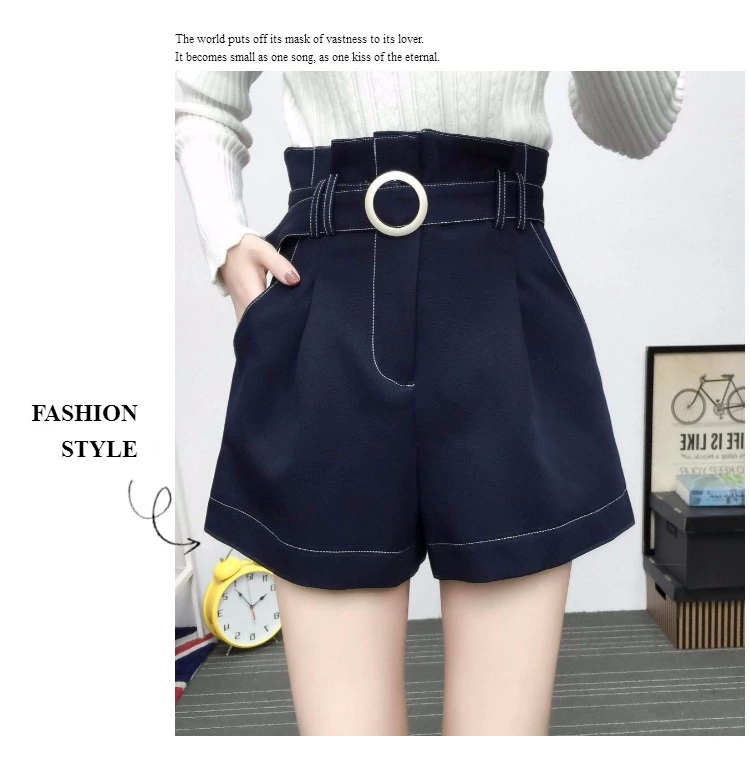 Quần short size rộng hở cạp quần ống rộng mùa thu và mùa đông của phụ nữ béo MM size lớn rộng eo cao mặc quần bốt dày