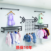 Wrought iron clothing display rack wall combination wall hanging side hanging clothes rack Mens and womens clothing childrens clothing store wall shelf