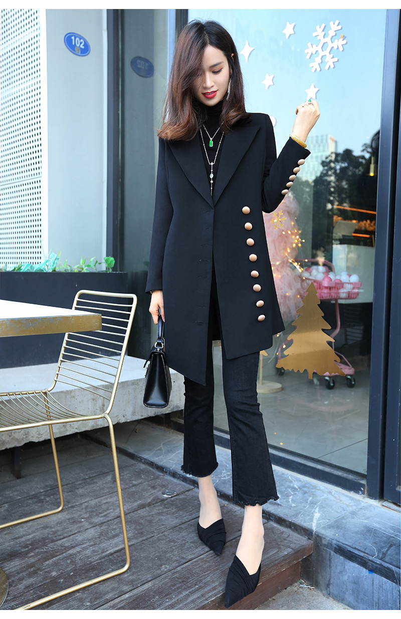 2021 Autumn loaded with new spring and autumn new medium long version suit jacket commuter coat black Korean version female