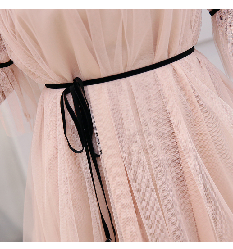 VK旗艦店 韓國風名媛蕾絲網紗優雅線條喇叭短袖洋裝