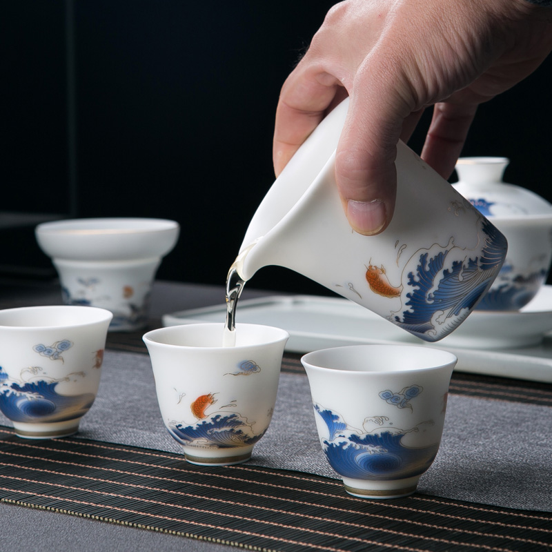 Suet jade white porcelain tea set a visitor home sitting room office of jingdezhen ceramic tea cup of tea