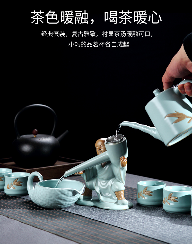 Hongying your up creative ice crack kung fu tea set suit household jingdezhen ceramic teapot teacup zen Chinese style