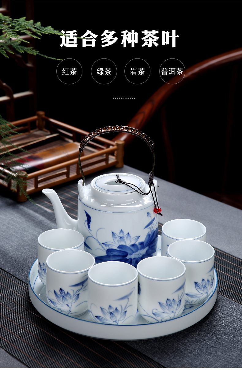 Jingdezhen hand - made porcelain of kung fu tea set suit small household of Chinese style ceramic girder pot cup teapot tea tray