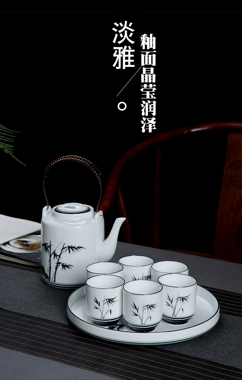 Jingdezhen hand - made kung fu tea set home Chinese ink painting ceramic girder pot of tea tea tray teapot