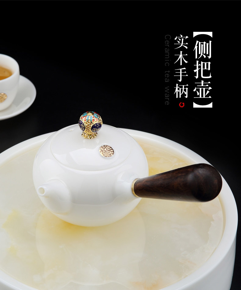 Jingdezhen porcelain teapot suit kung fu household contracted ceramic cup suet jade tea tureen with sitting room