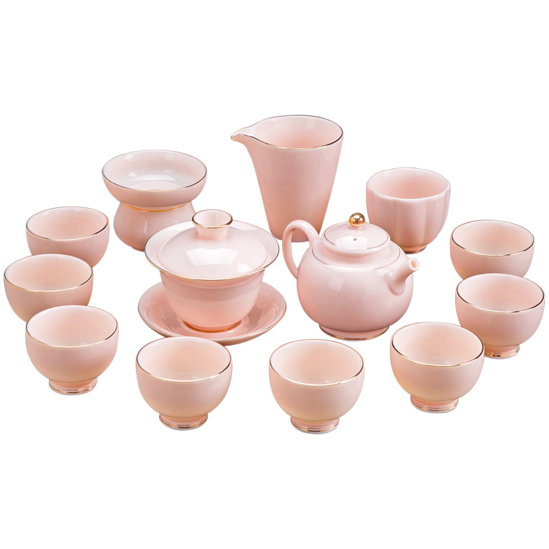 Jingdezhen suet jade porcelain kunfu tea tea set suit household contracted sitting room tea pot lid to use fuels the small tea cups
