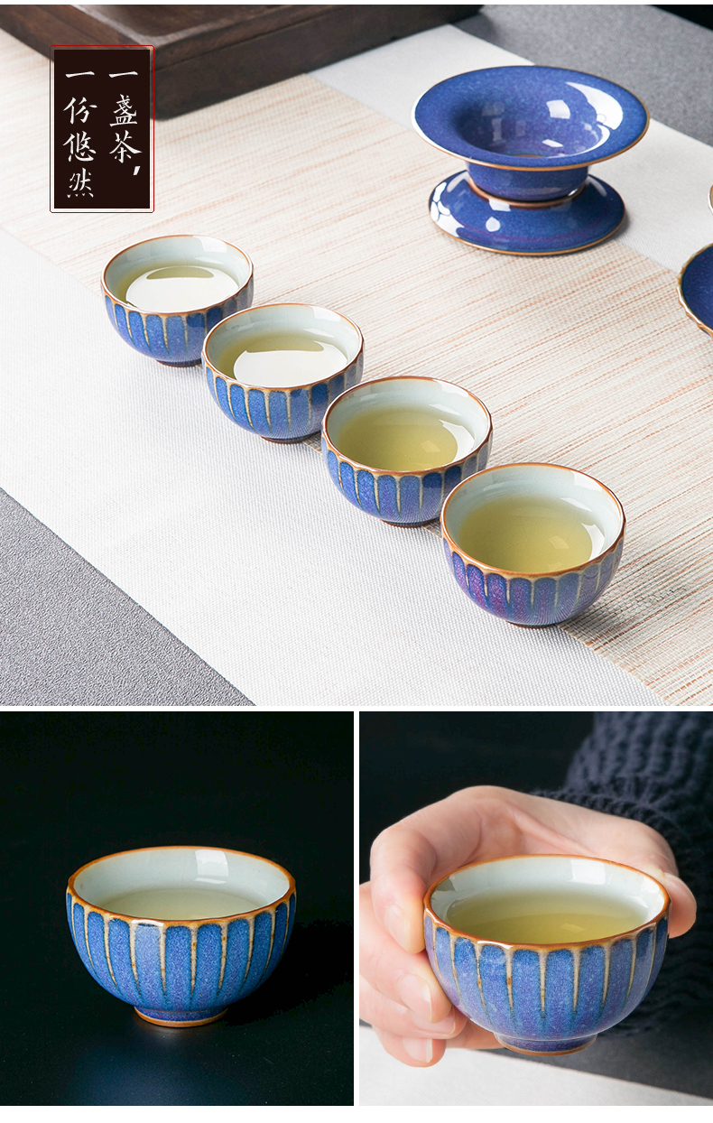 Both up ceramic tea set suit household of Chinese style red glaze up lid bowl of tea, kungfu tea set