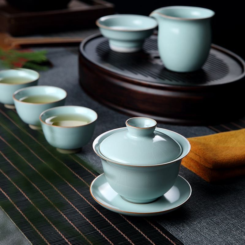 Your up with jingdezhen ceramic travel tea set small suit portable ice crack kung fu tea cup tea tray lid bowl