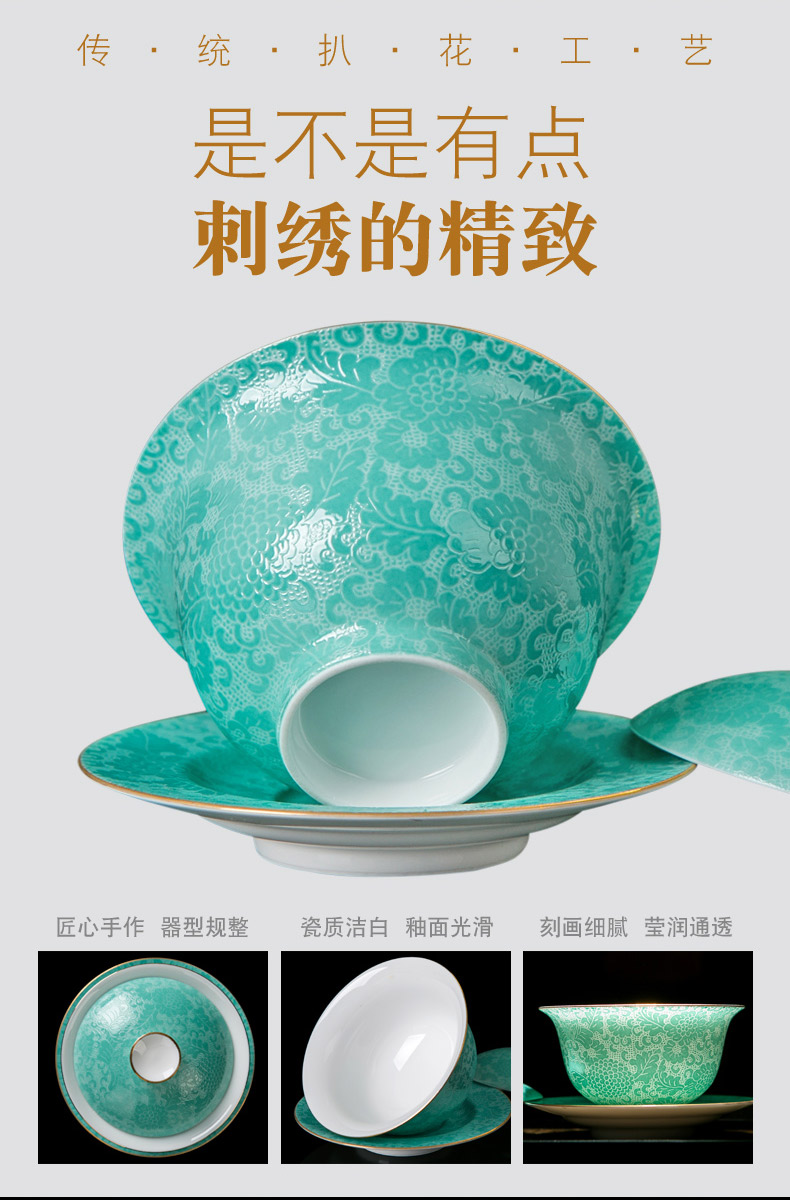 Only three tureen ceramic is not a single large tea tea bowl kunfu tea cups heat - resistant tureen cup by hand