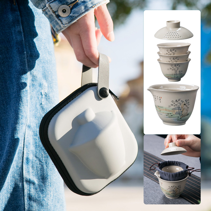 To crack a pot of three portable travel package was suit jingdezhen ceramic tea separation with the teapot