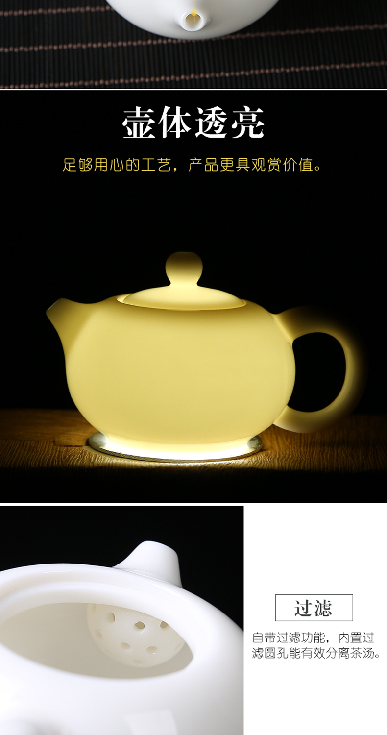 Jingdezhen kung fu tea set suit household contracted style suet jade white porcelain cups tureen ceramic teapot