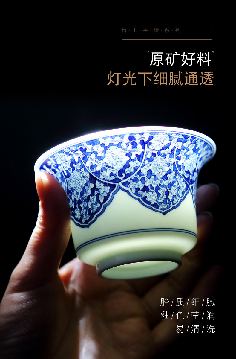 Jingdezhen porcelain ceramic hand - made bound lotus flower grain tureen tea cups a single tea set large against the hot tea three bowls