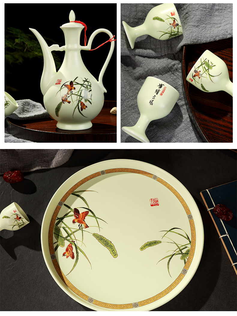 Jingdezhen wine suits for antique Chinese style household ceramic jar of wine and rice wine liquor cup wine creative points