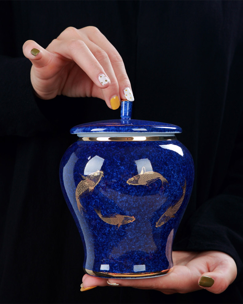 Jingdezhen ceramic seal caddy fixings as cans with blue glaze see colour porcelain jar with cover household size tea storage tanks