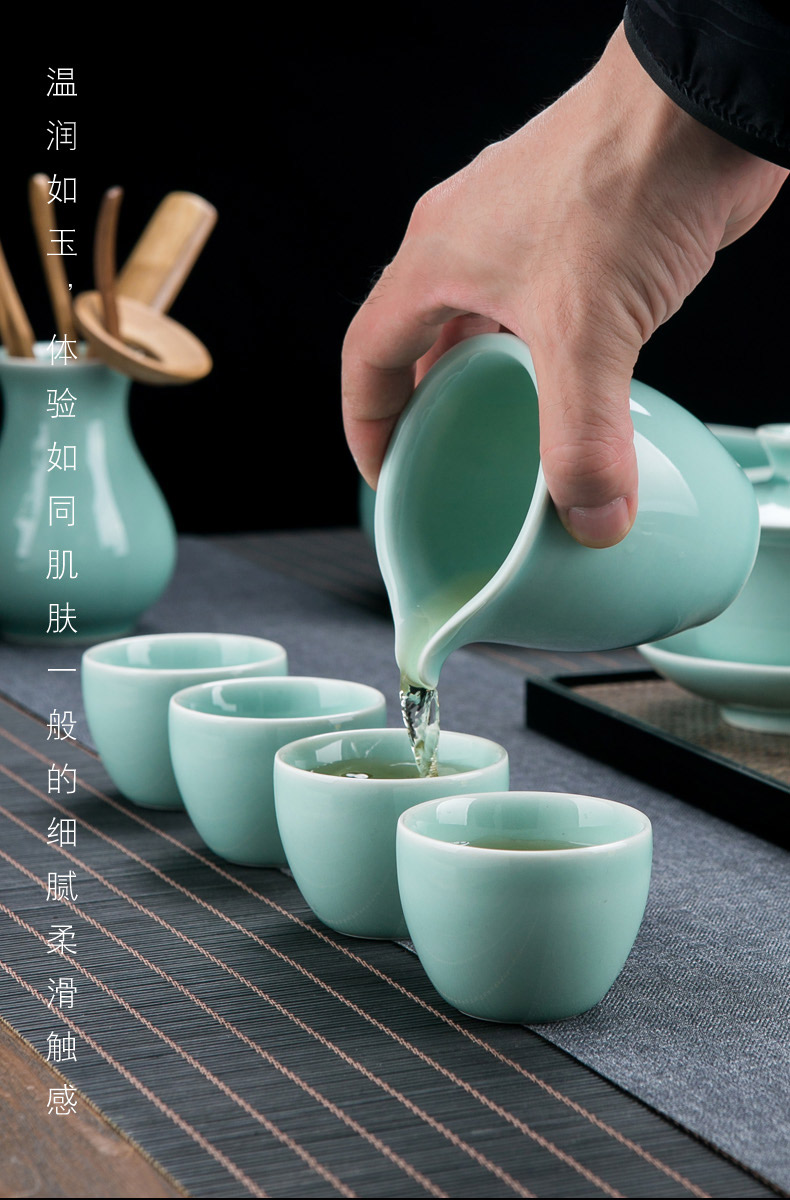 Jingdezhen color glaze celadon ceramic kunfu tea tureen tea set suit household contracted sitting room of a complete set of tea