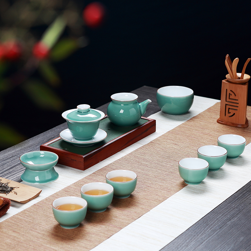 Jingdezhen color glaze porcelain kung fu tea set blunt tea ware home outfit tureen of a complete set of ceramic tea cups