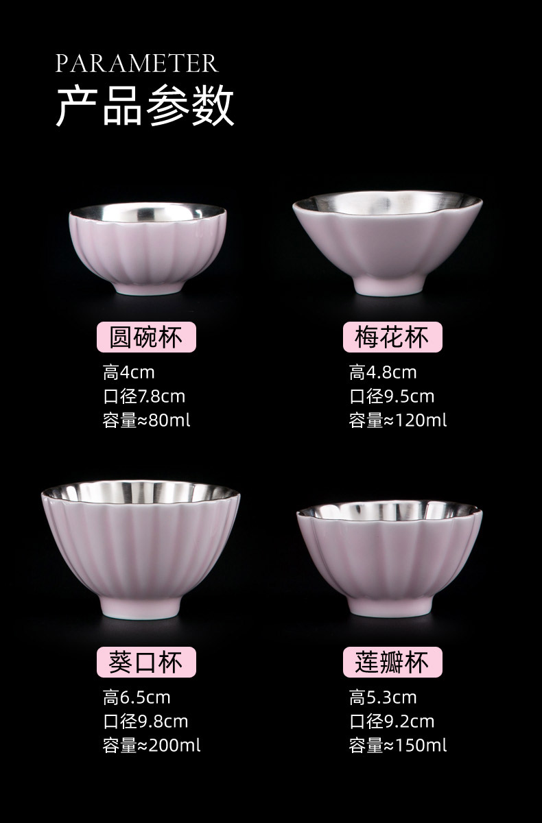 Jingdezhen ceramic kunfu tea cup master cup single cup cup woman sample tea cup coppering. As silver color glaze large petals