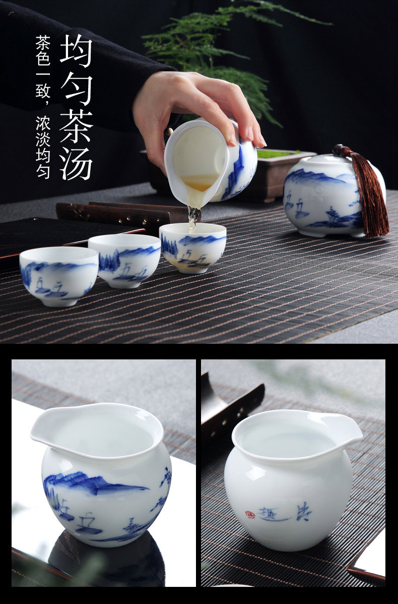 Jingdezhen blue and white porcelain hand - made ceramic kung fu tea set suits for Chinese style household small teapot tea tea cups