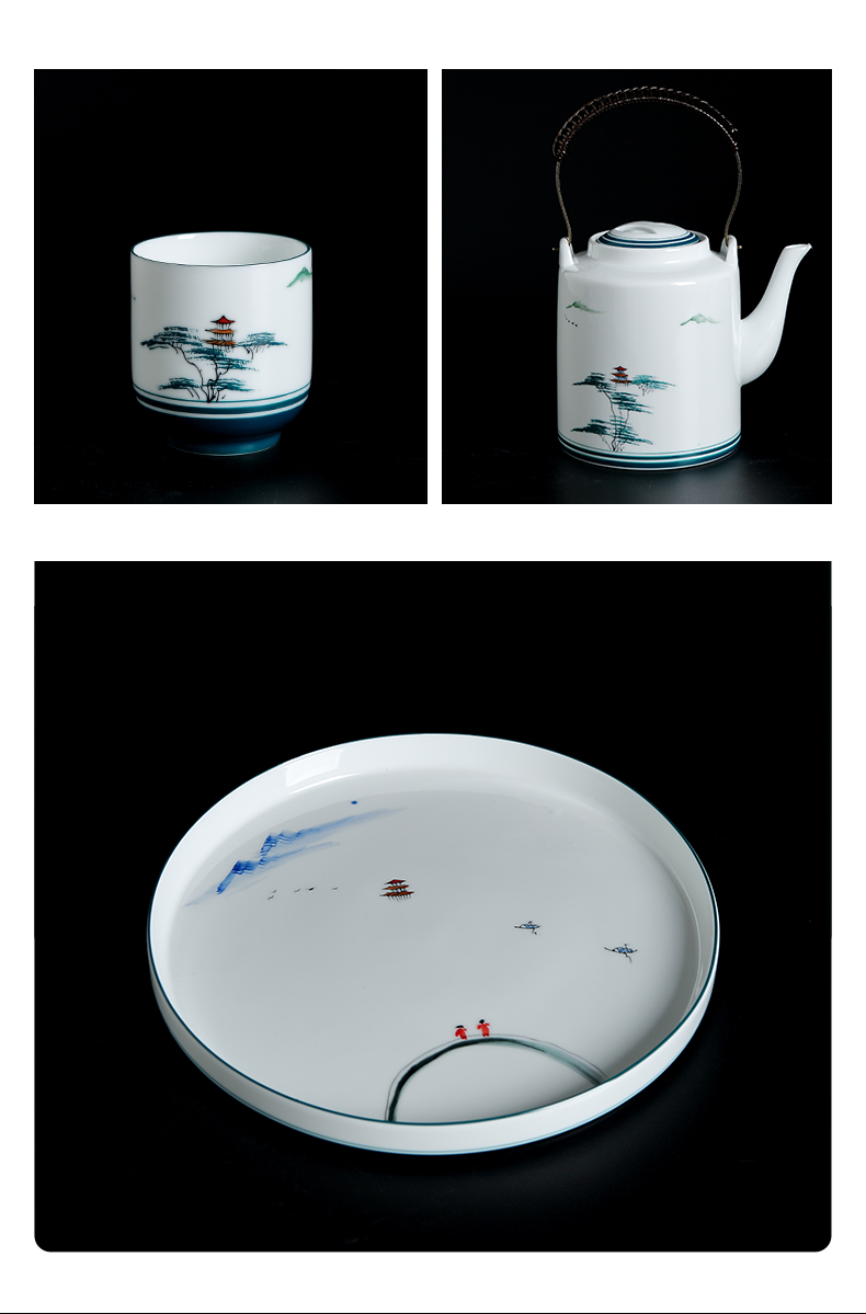 Jingdezhen hand - made kung fu tea set home Chinese ink painting ceramic girder pot of tea tea tray teapot