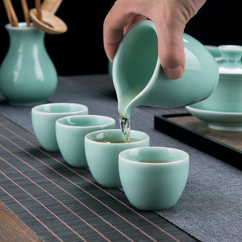 Jingdezhen color glaze celadon ceramic kunfu tea tureen tea set suit household contracted sitting room of a complete set of tea