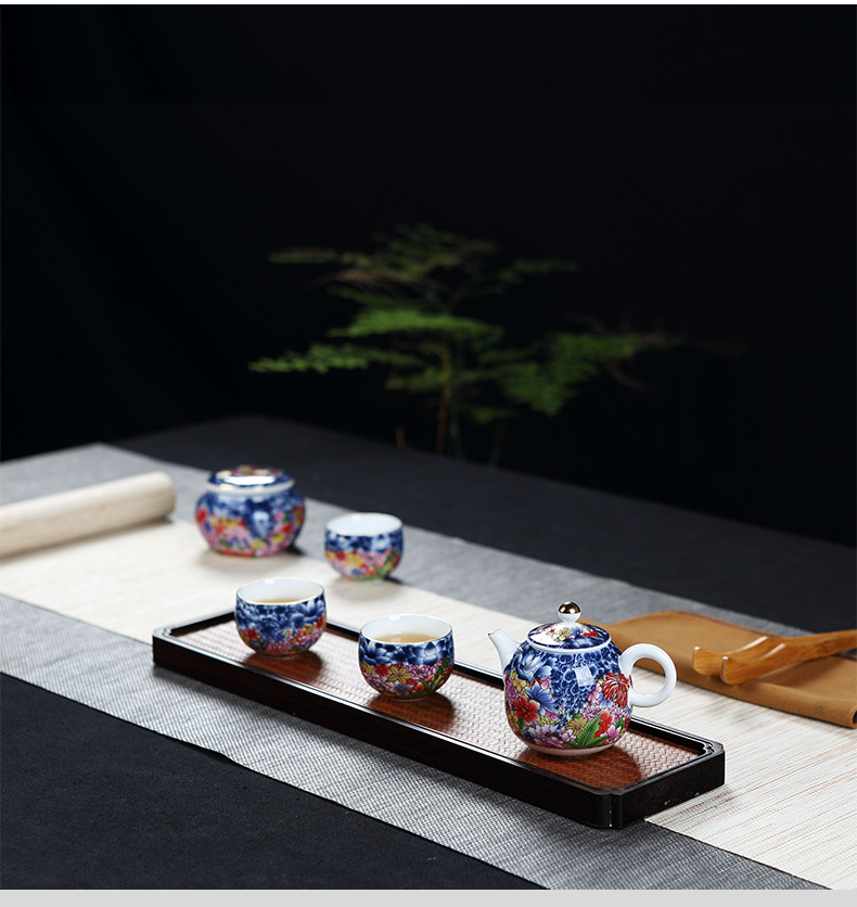 Tea set kung fu Tea set the whole household jingdezhen archaize colored enamel porcelain teapot of a complete set of Tea cups