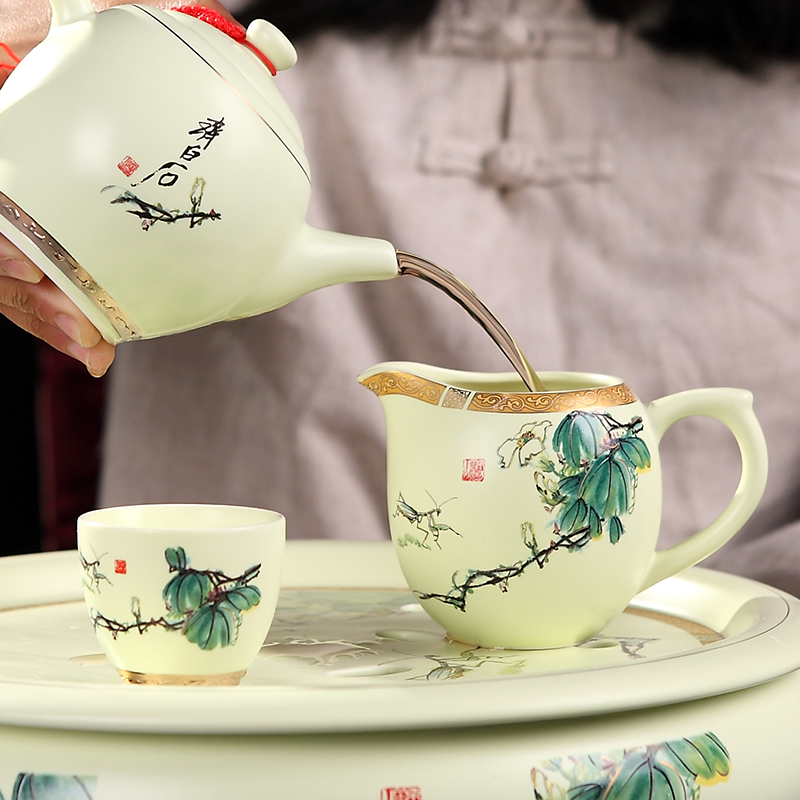 Jingdezhen ceramic cup kung fu tea set household double Chinese style of a complete set of your up tea tray teapot teacup