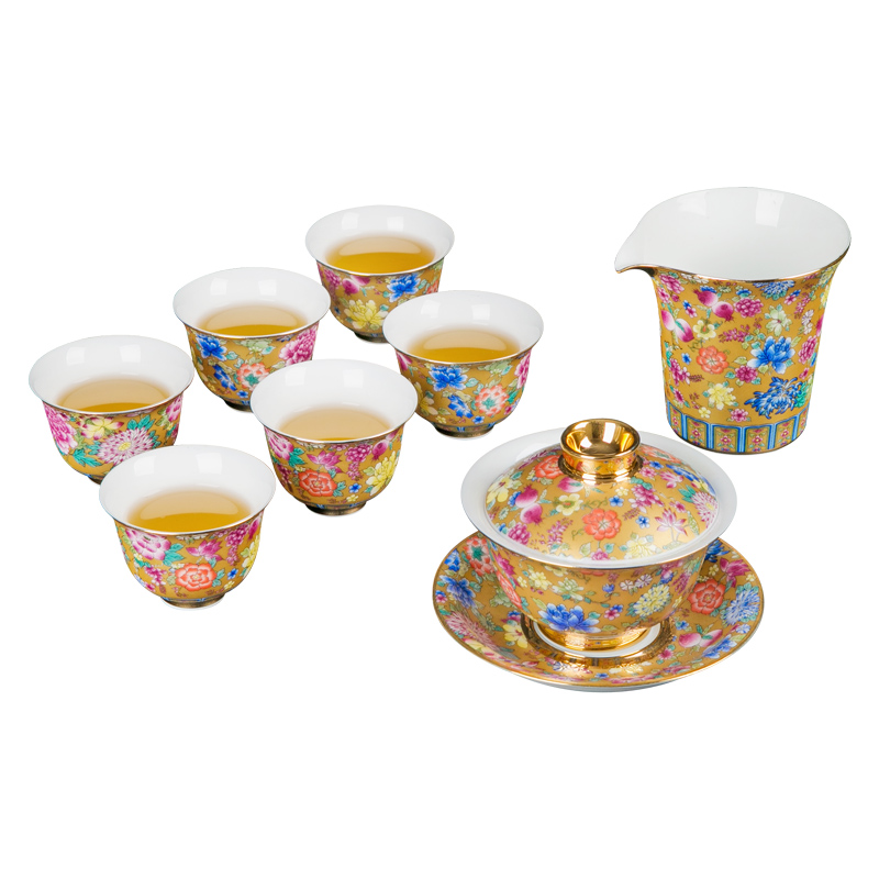 Jingdezhen than household ceramic cups colored enamel paint kung fu tea set fair keller tureen gift boxes