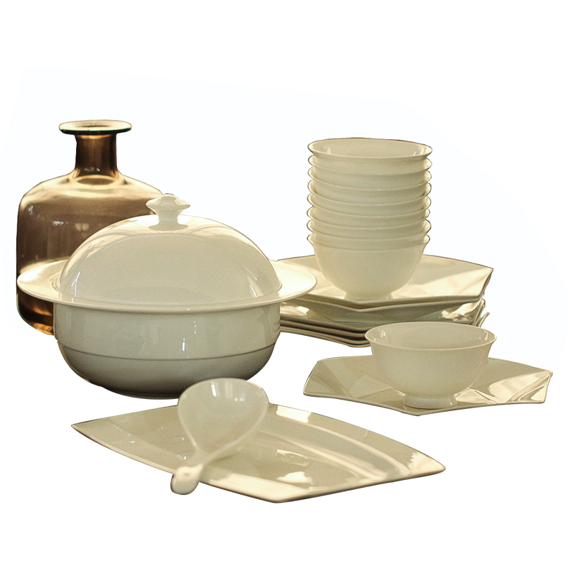 Anise pure white ipads China tableware bowls plates of household ceramics jingdezhen special dishes gift set