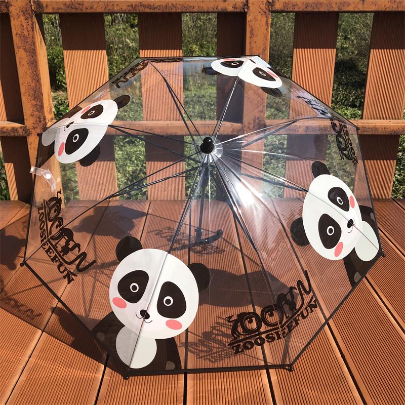 New 2022 Giant Panda Transparent Children's Umbrella Boys and Girls Baby Kindergarten Cartoon Long Handle Safety Princess Umbrella