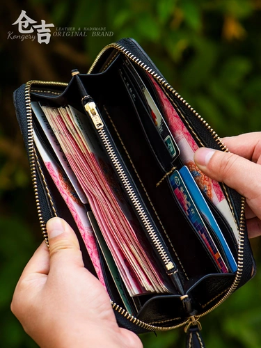 Кожаный бумажник, длинная маленькая сумка клатч с молнией, из натуральной кожи