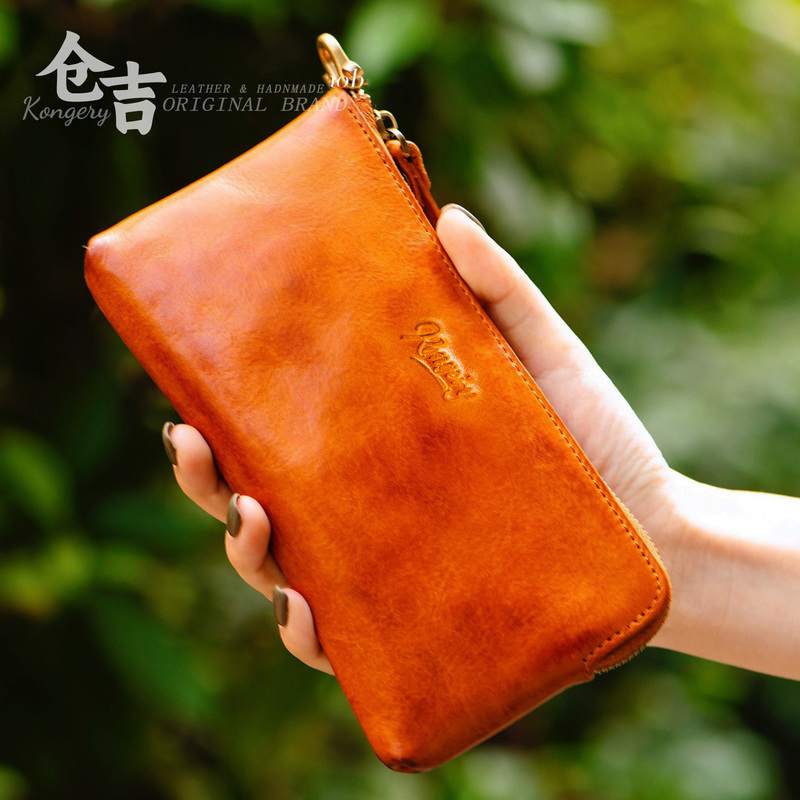 Our Store's Benefits! Just Buy It! Cangji Handmade Genuine Leather Wallet, Casual Cowhide Coin Purse, Clutch Bag