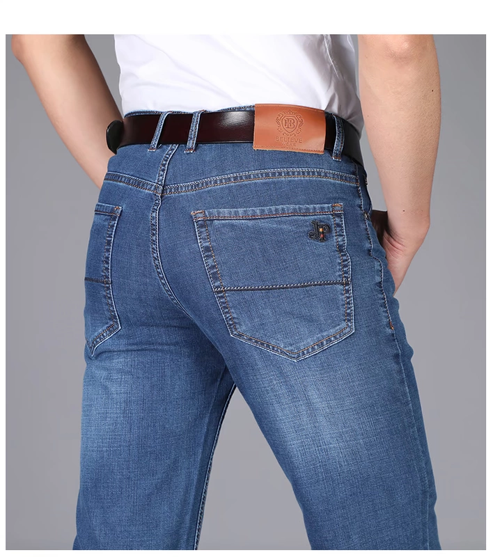 Jeep Shield Summer Thin Quần denim nam Giới trẻ Quần short Nam Quần thẳng Nam Quần mới màu xanh - Quần jean skinny jeans nam