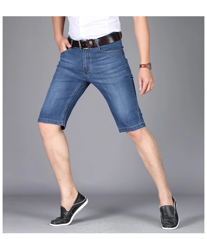 Jeep Shield Summer Thin Quần denim nam Giới trẻ Quần short Nam Quần thẳng Nam Quần mới màu xanh - Quần jean skinny jeans nam