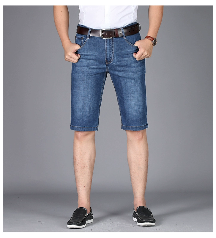 Jeep Shield Summer Thin Quần denim nam Giới trẻ Quần short Nam Quần thẳng Nam Quần mới màu xanh - Quần jean skinny jeans nam