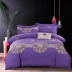 Valentine Carolina dệt bông dày chà nhám ấm giường denim bông Wedding giường lanh chăn mùa đông - Bộ đồ giường bốn mảnh bộ ga gối everon Bộ đồ giường bốn mảnh