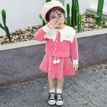 Girls sweater dress two-piece set Spring and Autumn New Korean version of mink velvet knitted cardigan baby foreign-style half skirt