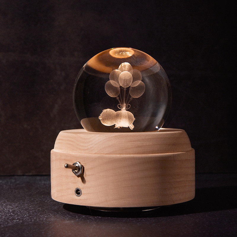 jeancard crystal ball music box Rotating music box Night light pig music box to send students graduation season gifts