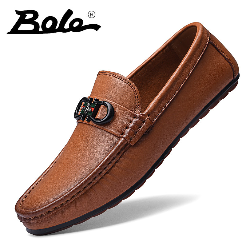 Bean Bean Shoes Man Genuine Leather Fall Soft Leather Soft Bottom Casual Leather Shoes Middle Aged Dad Shoes A Foot foot Lazy Shoes