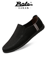 Leather shoes mens leather soft soles middle-aged mens shoes a pedal pair of feet dad shoes deodorant frosted cowhide lazy Bean shoes