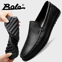 Leather Bean shoes mens autumn new mens casual leather shoes mens first layer of cowhide middle-aged people with soft soled feet dad shoes